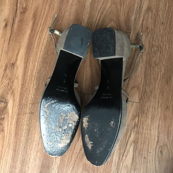 Yves Saint Laurent 7 M Taupe Suede Pumps Crisscross Straps Low Heel Italy YSL - Picture 6 of 8